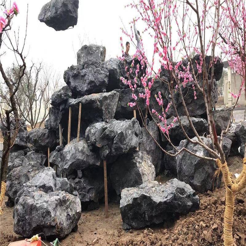 【良好园林供应浙江日式枯山水黑山石 浙江园林枯山水假山