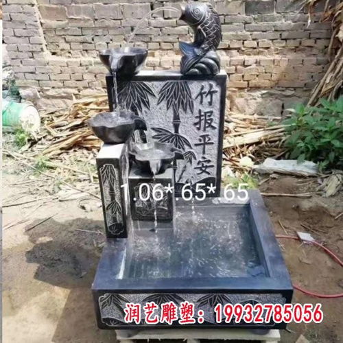 石雕鱼喷水流水池雕塑 定制四平汉白玉流水池与假山的艺术之美